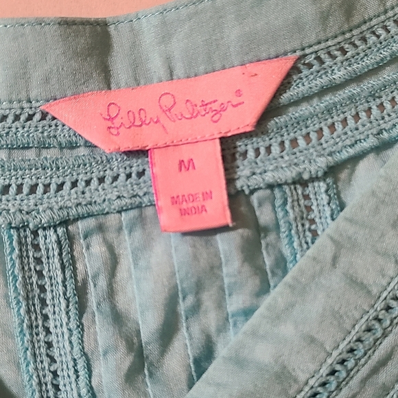 Lilly Pulitzer Turquiose Tunic Embroidered V-Neck Cotton Dress EUC Medium - Picture 5 of 12